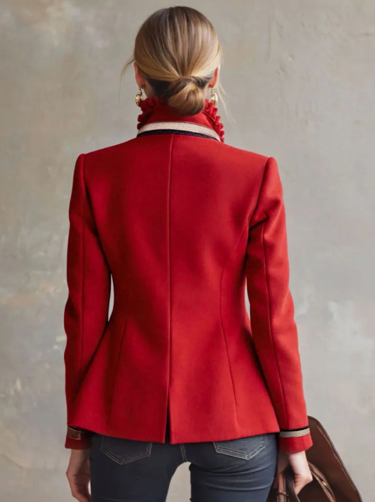 Ruffled Stand-up Collar Single-breasted Rose Embroidered Woolen Jacket - Image 5