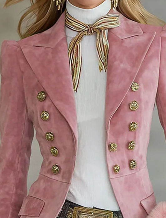 Lapel Multi-button Faux Suede And Fur Blazer - Image 4