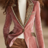 Pink Velvet Stitching Leopard Print One Button Blazer