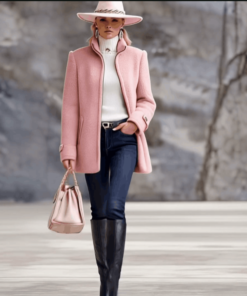 Casual Vintage Pink Polar Fleece Zip-Up Jacket Coat