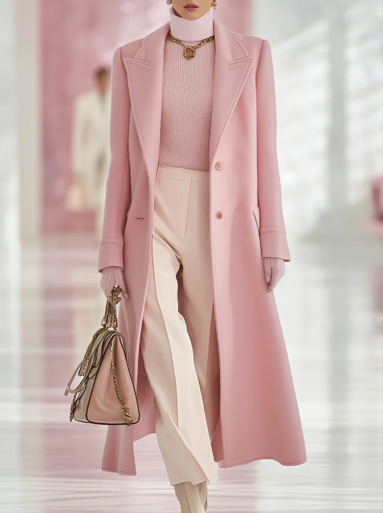 Elegant Classic Lapel Single-breasted Long Woolen Coat