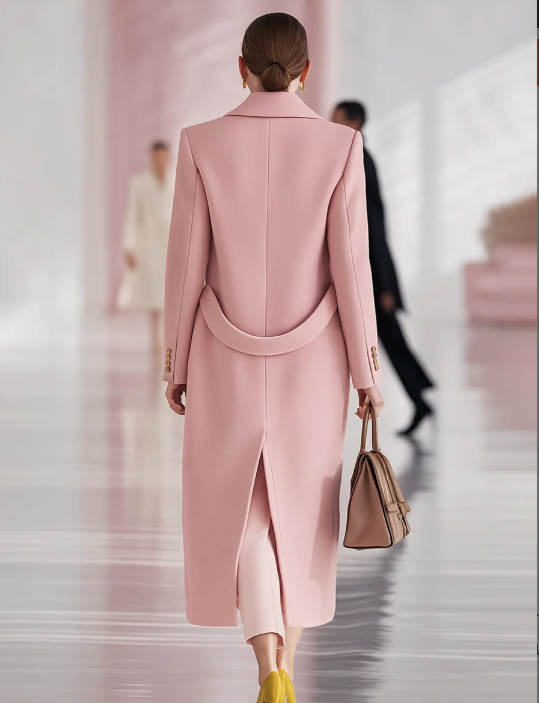 Elegant Classic Lapel Single-breasted Long Woolen Coat - Image 3