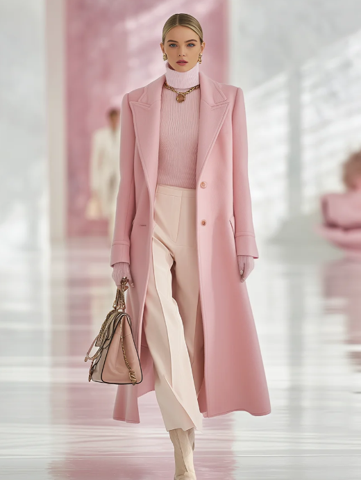 Elegant Classic Lapel Single-breasted Long Woolen Coat - Image 4