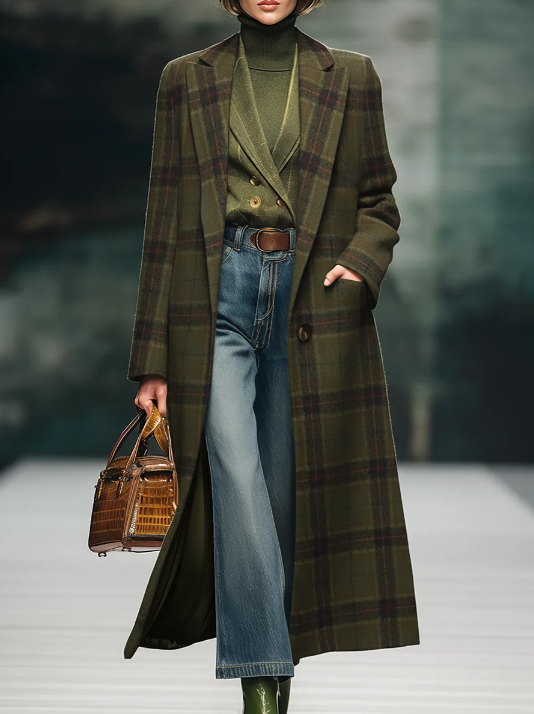 Retro Plaid Long Woolen Coat - Image 2