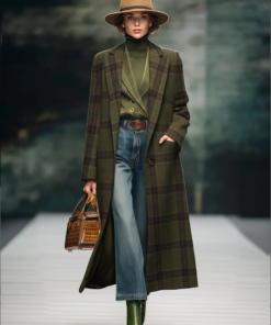 Retro Plaid Long Woolen Coat