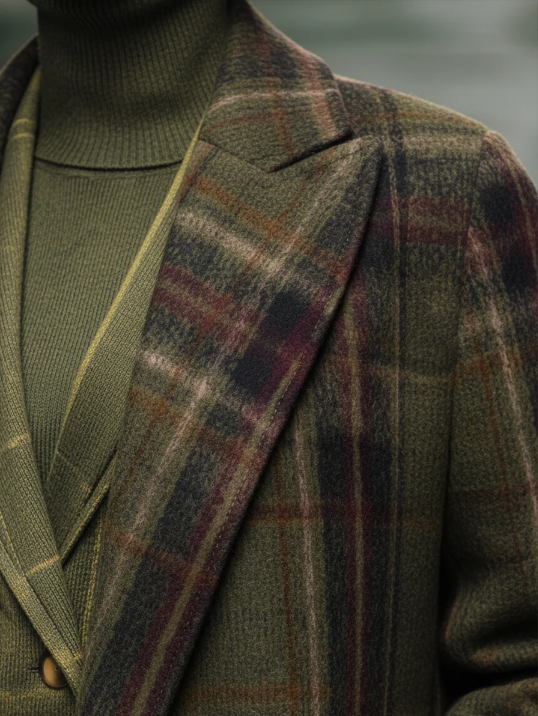 Retro Plaid Long Woolen Coat - Image 4
