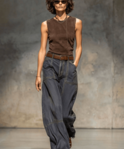 Relaxed Loose Vintage Raw Edge Dark Grey Wide Leg Jeans