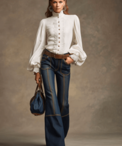 Retro Brown Double-stitched Navy Jeans