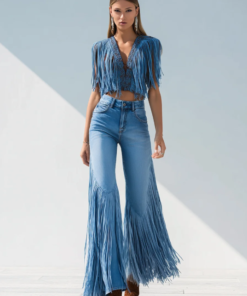Trendy Retro Tassel Flared Jeans