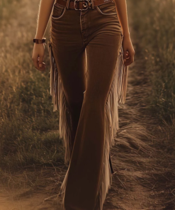 Vintage Western Brown Fringe Flared Jeans