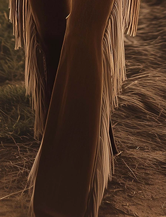 Vintage Western Brown Fringe Flared Jeans - Image 4