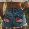 Pocket Embroidered Denim Shorts