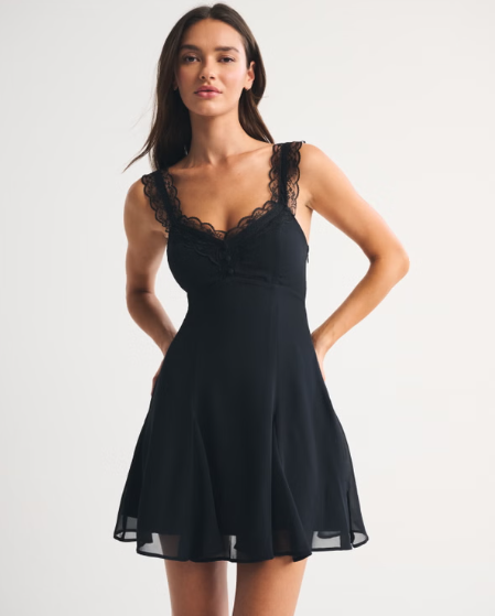 Bra-Free Lace-Trim Button-Through Mini Dress