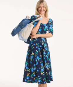Women's Starfish Elbow Sleeve Midi Fit and Flare Dress
