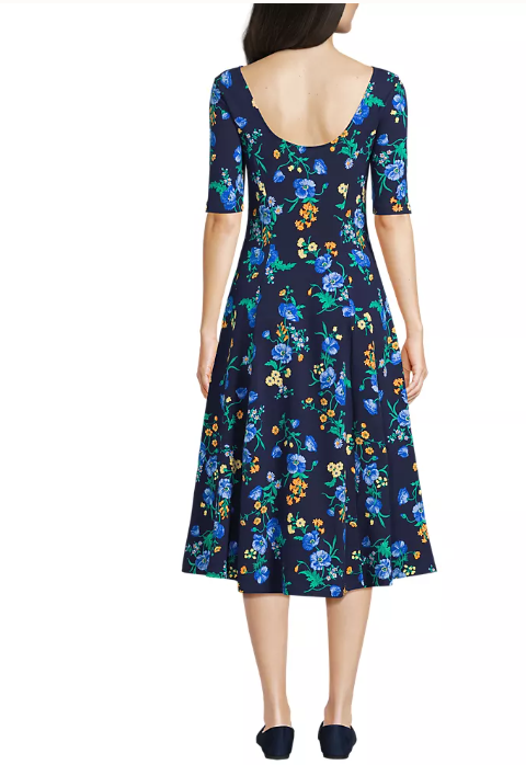 Women's Starfish Elbow Sleeve Midi Fit and Flare Dress - Image 3