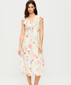 Ruffle-Sleeve Fit & Flare Midi Dress