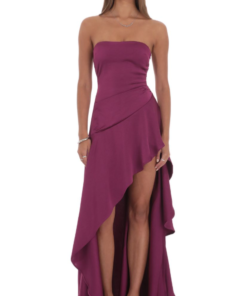 Satin High Low Maxi Dress in Plum