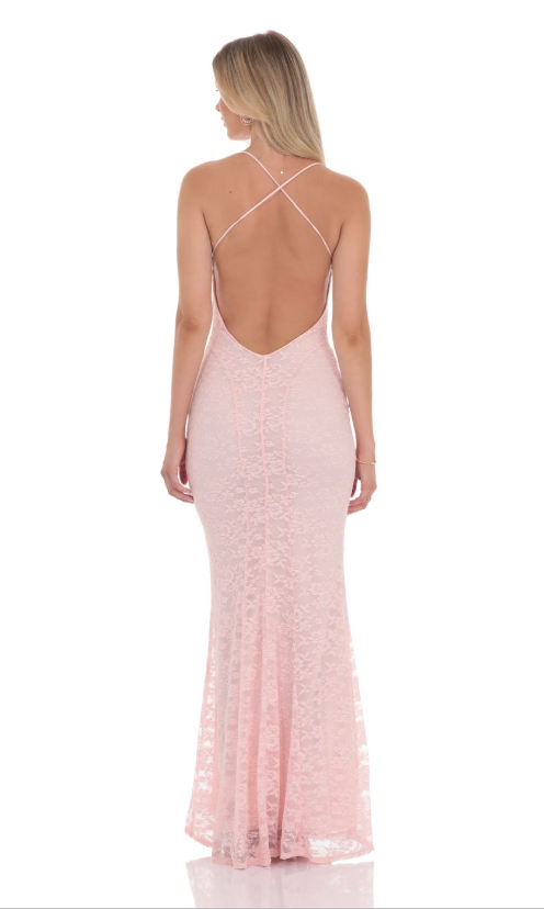 Lace V-Neck Mermaid Dress in Pink - Image 3